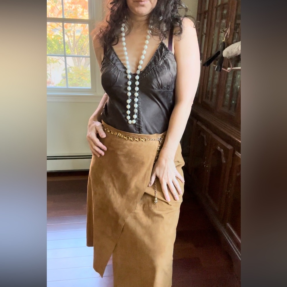Liz Claiborne Lizwear suede camel/carmel color leather wrap skirt - Picture 8 of 10
